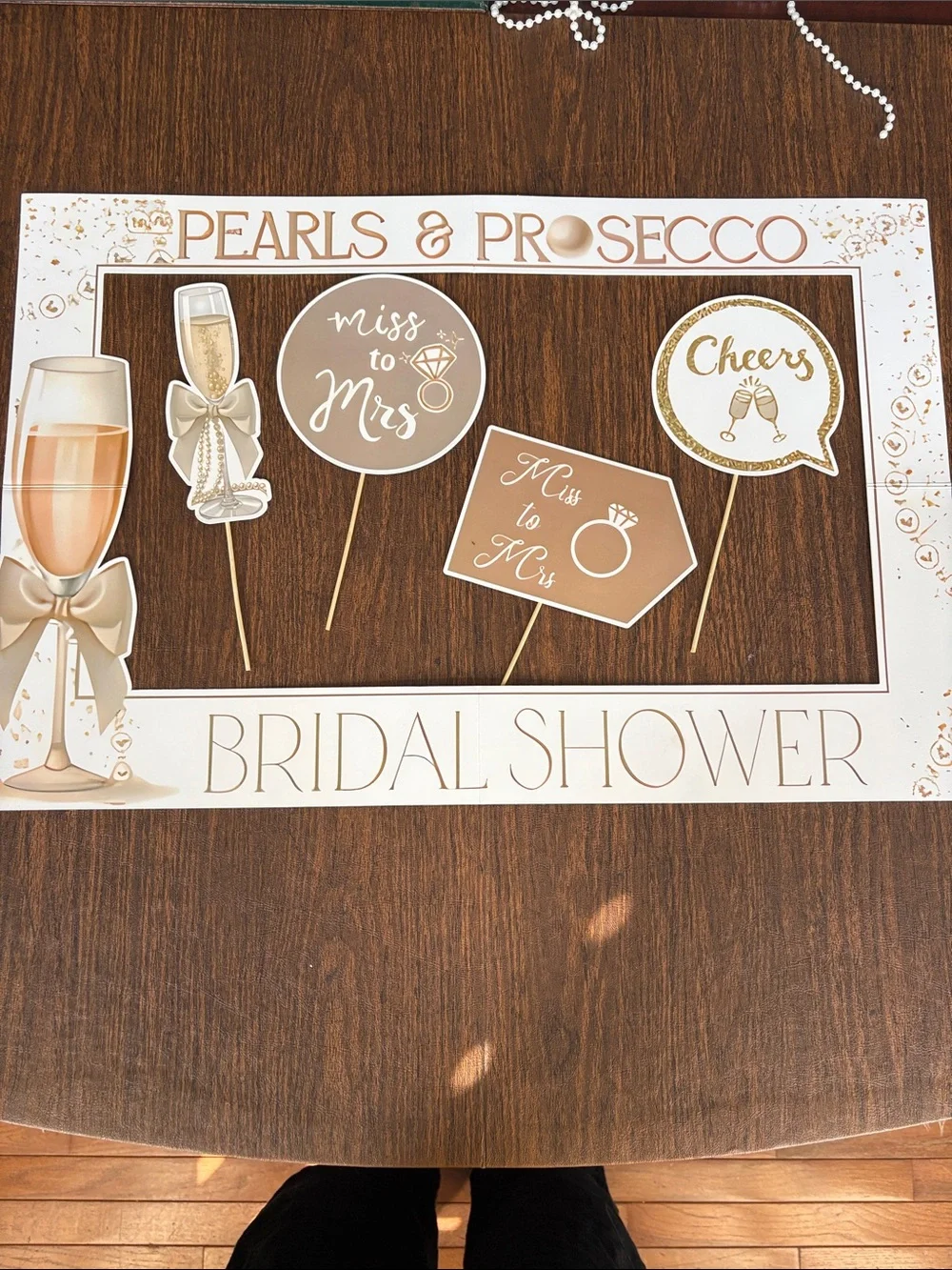 Bridal Shower Photo Props - Pearls & Prosecco Champagne Gold Set